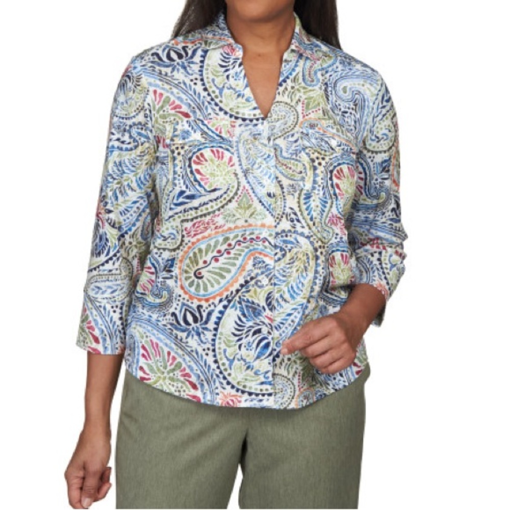 Alfred Dunner Chelsea Market Paisley Knit Women’s 14 Floral Button Up Shirt